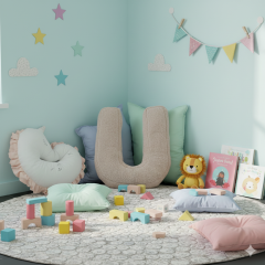 Litera, U Harfi, Yastık, Kırlent, Elyaf Dolgulu, Welsoft Kumaş, 40 Cm