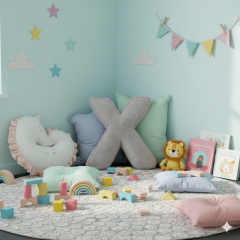 Litera, X Harfi, Yastık, Kırlent, Elyaf Dolgulu, Welsoft Kumaş, 40 Cm