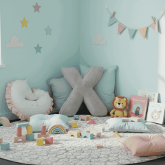 Litera, X Harfi, Yastık, Kırlent, Elyaf Dolgulu, Welsoft Kumaş, 40 Cm