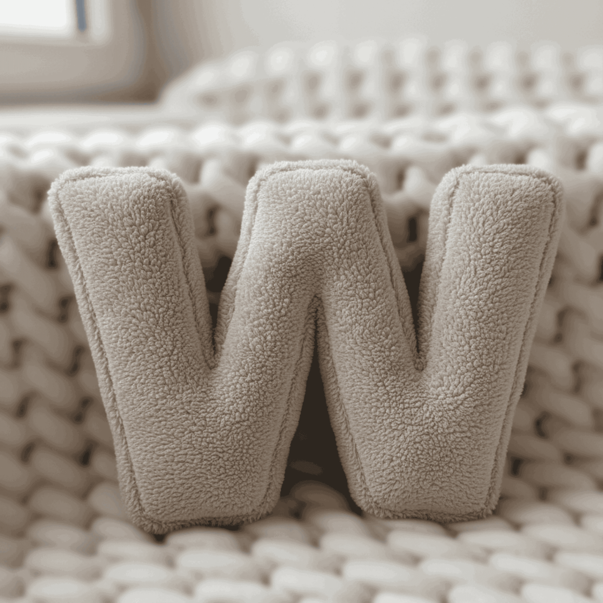 Litera, W Harfi, Yastık, Kırlent, Elyaf Dolgulu, Welsoft Kumaş, 40 Cm