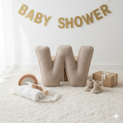 Litera, W Harfi, Yastık, Kırlent, Elyaf Dolgulu, Welsoft Kumaş, 40 Cm