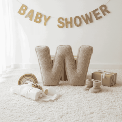 Litera, W Harfi, Yastık, Kırlent, Elyaf Dolgulu, Welsoft Kumaş, 40 Cm