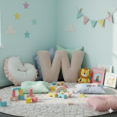 Litera, W Harfi, Yastık, Kırlent, Elyaf Dolgulu, Welsoft Kumaş, 40 Cm