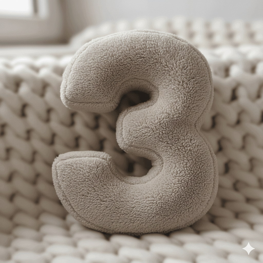 Morbido 3 Rakamı, Yastık, Kırlent, Elyaf Dolgulu, Welsoft , 40 Cm