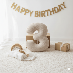 Morbido 3 Rakamı, Yastık, Kırlent, Elyaf Dolgulu, Welsoft , 40 Cm