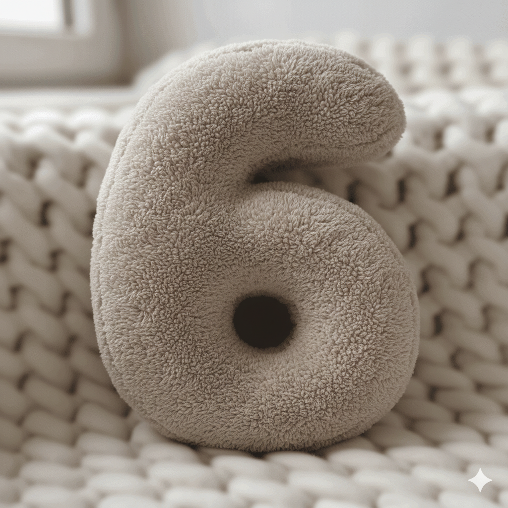 Morbido 6 Rakamı, Yastık, Kırlent, Elyaf Dolgulu, Welsoft , 40 Cm