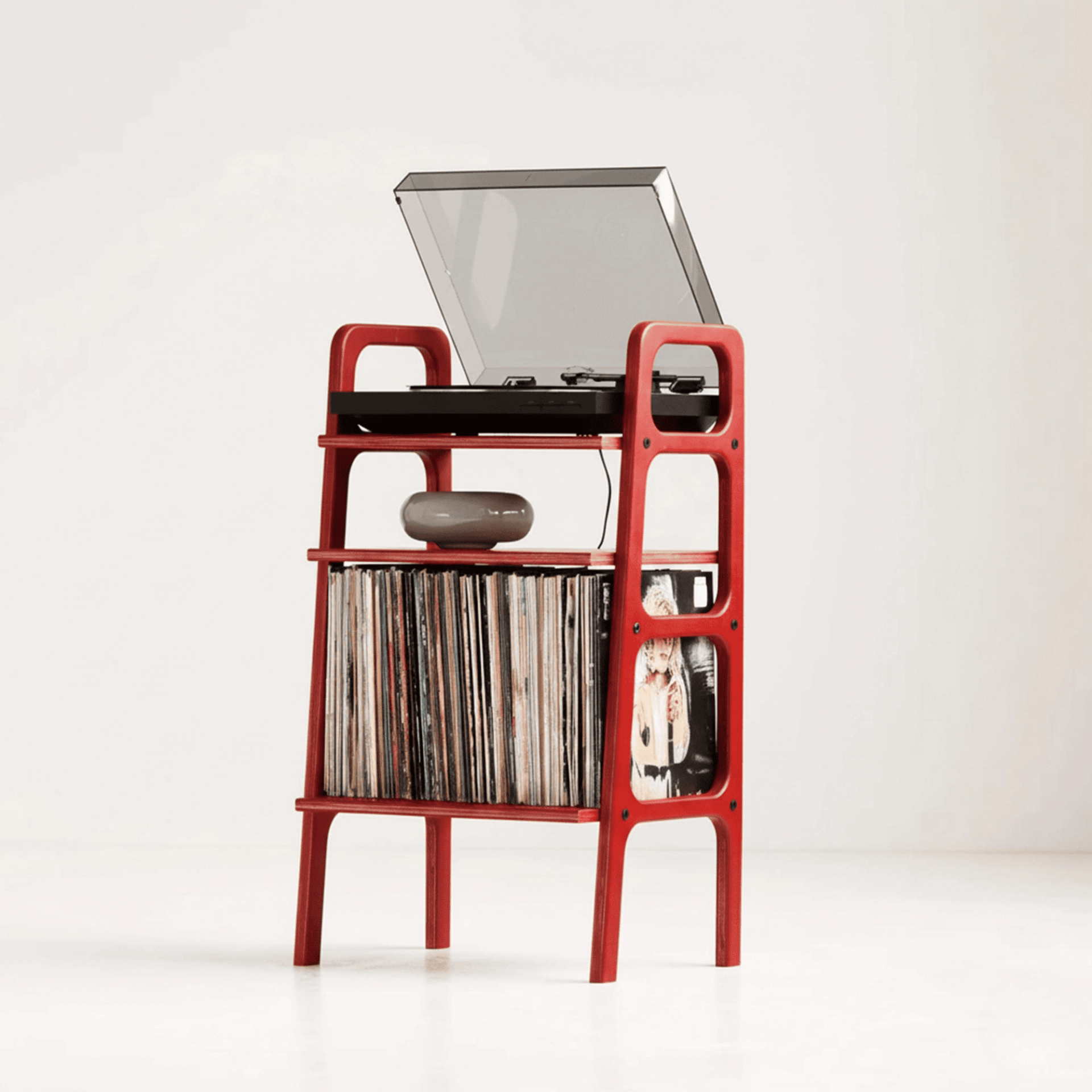 Aria, Ahşap Kitaplık Ve Pikap Standı, Kırmızı Renk