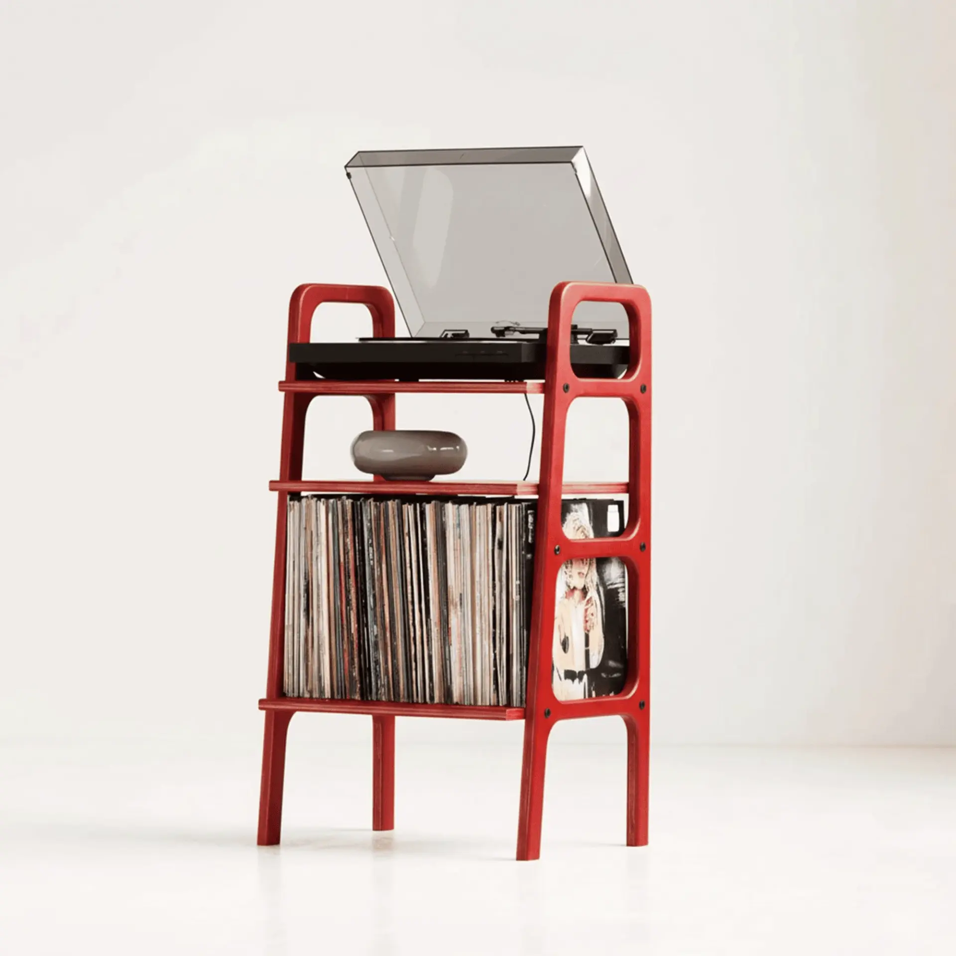 Aria, Ahşap Kitaplık Ve Pikap Standı, Kırmızı Renk