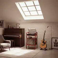 Aria, Ahşap Kitaplık Ve Pikap Standı, Kırmızı Renk