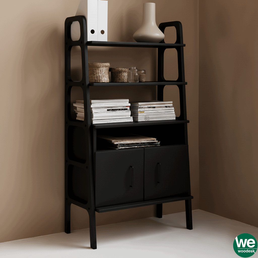 Alba, Ahşap, 140x75, Kitaplık ve Raf Ünitesi, Siyah Renk