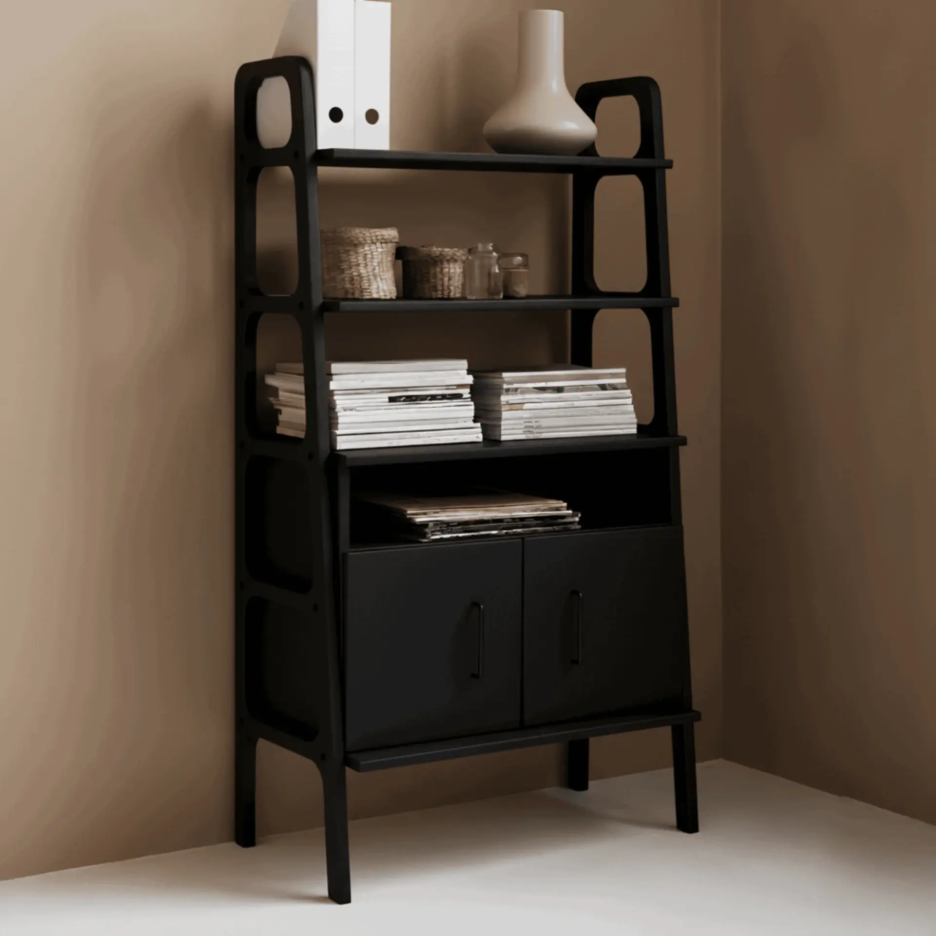 Alba, Ahşap, 140x75, Kitaplık ve Raf Ünitesi, Siyah Renk