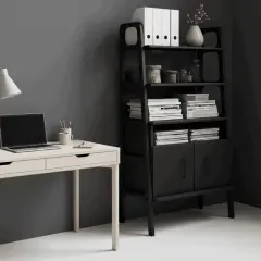 Alba, Ahşap, 140x75, Kitaplık ve Raf Ünitesi, Siyah Renk