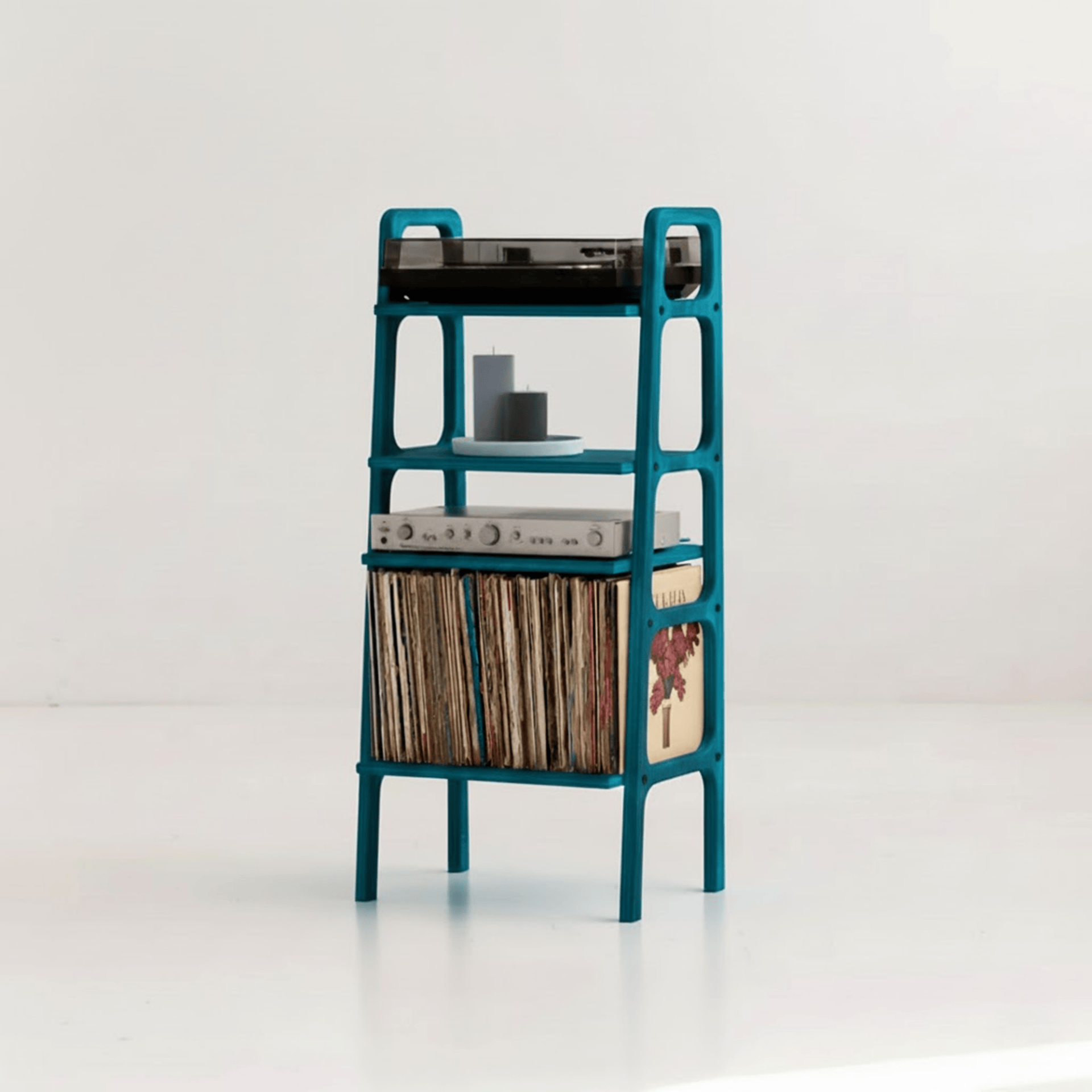 Vinilo, Ahşap, Kitaplık Ve Pikap Standı, Mavi Renk