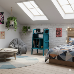 Lyric, Ahşap Kitaplık Ve Pikap Standı, Mavi Renk