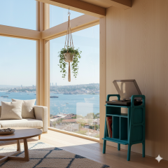 Lyric, Ahşap Kitaplık Ve Pikap Standı, Mavi Renk