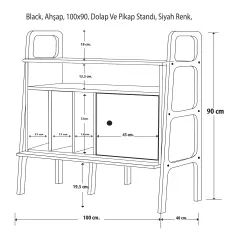 Black, Ahşap, 100x90, Dolap Ve Pikap Standı, Ceviz Renk