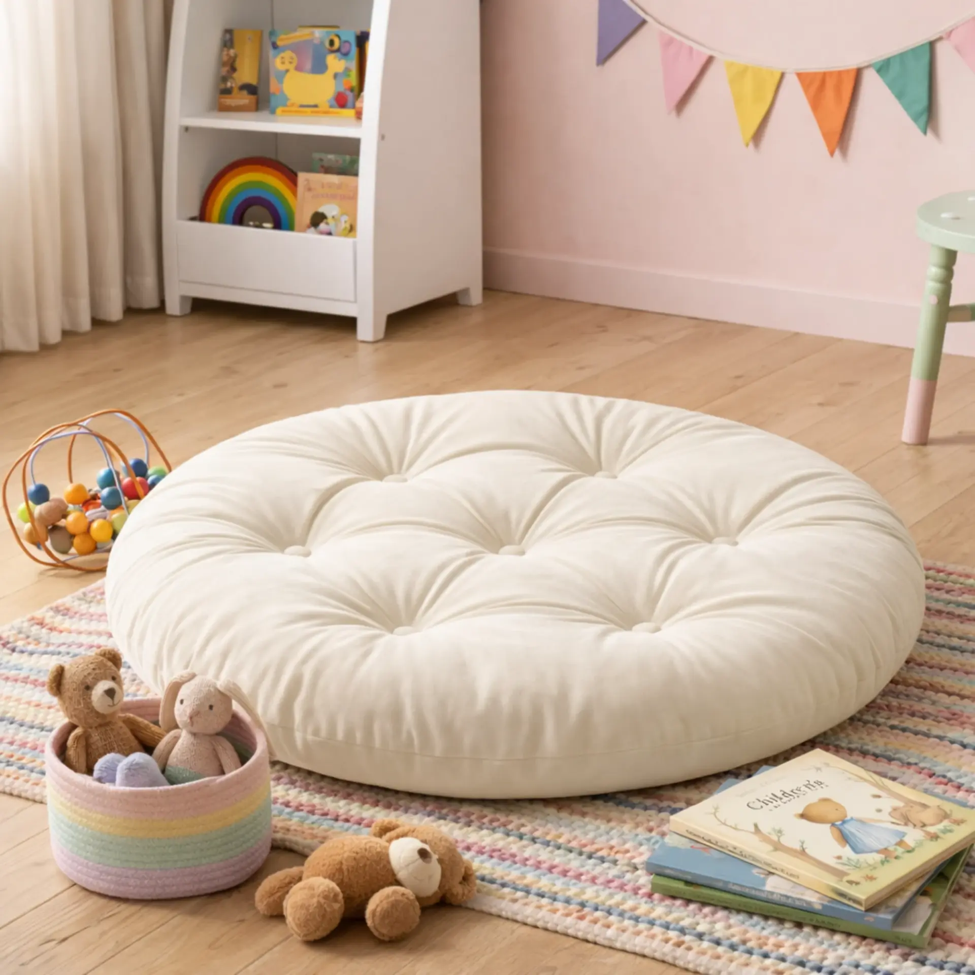 Velora 100x100 cm Yer Minderi, Çok Amaçlı Kullanım, Kırık Beyaz