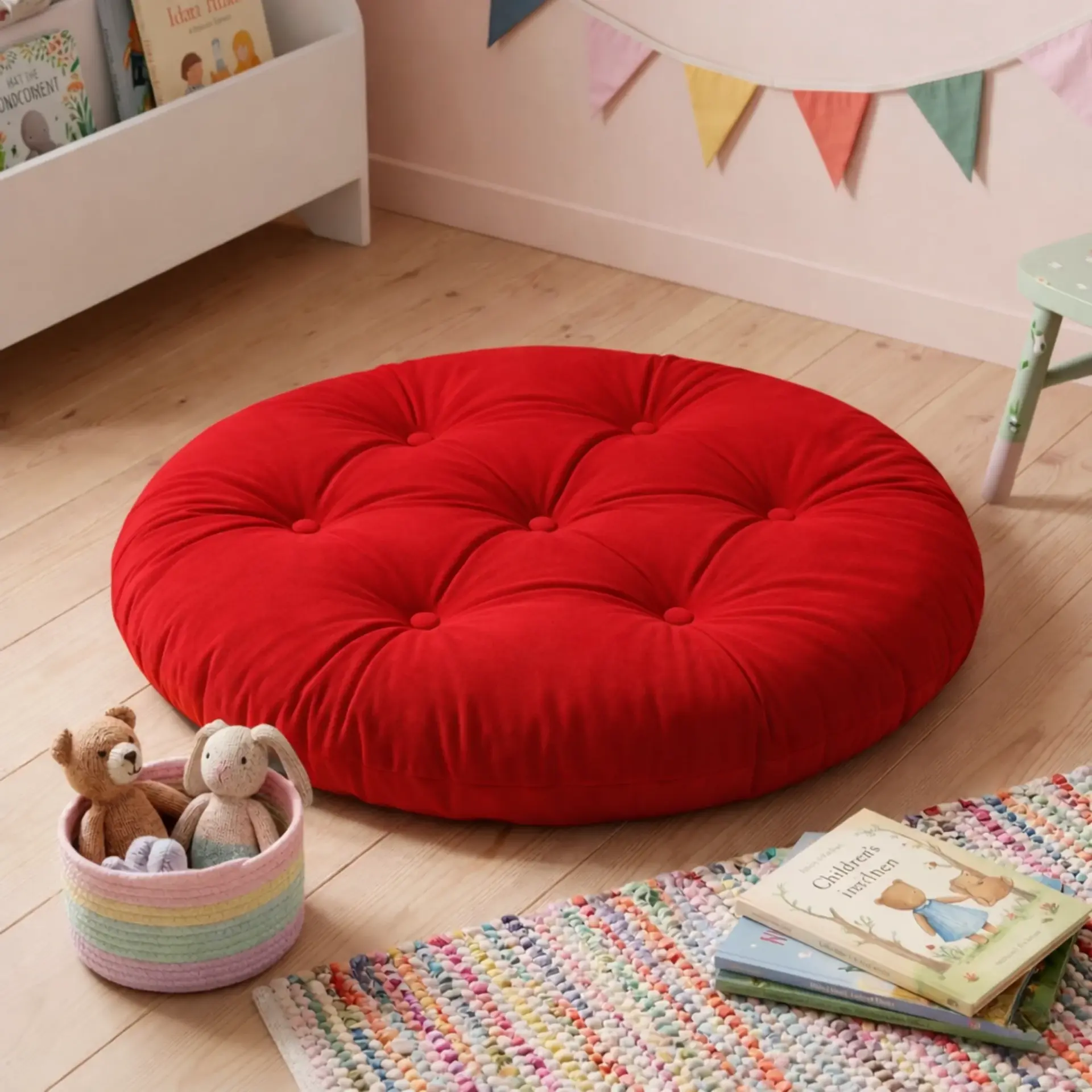 Velora 100x100 cm Yer Minderi, Çok Amaçlı Kullanım, Kırmızı