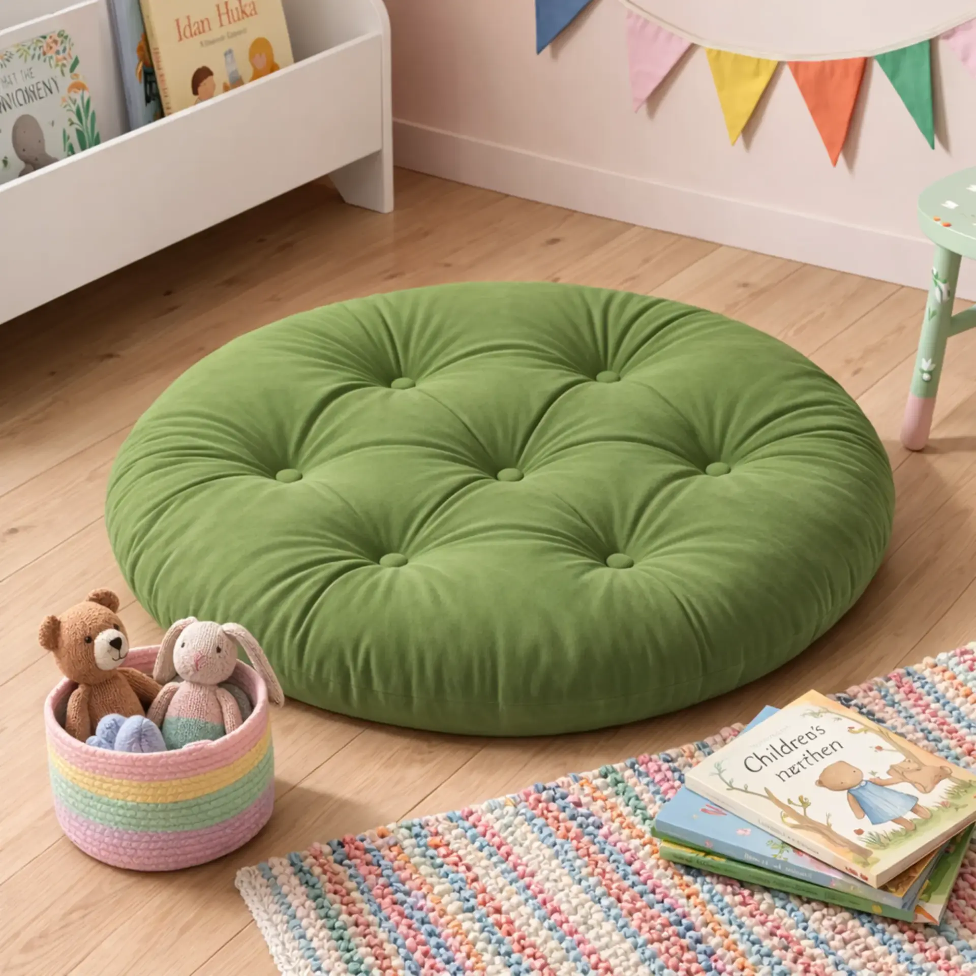 Velora 100x100 cm Yer Minderi, Çok Amaçlı Kullanım, Yeşil